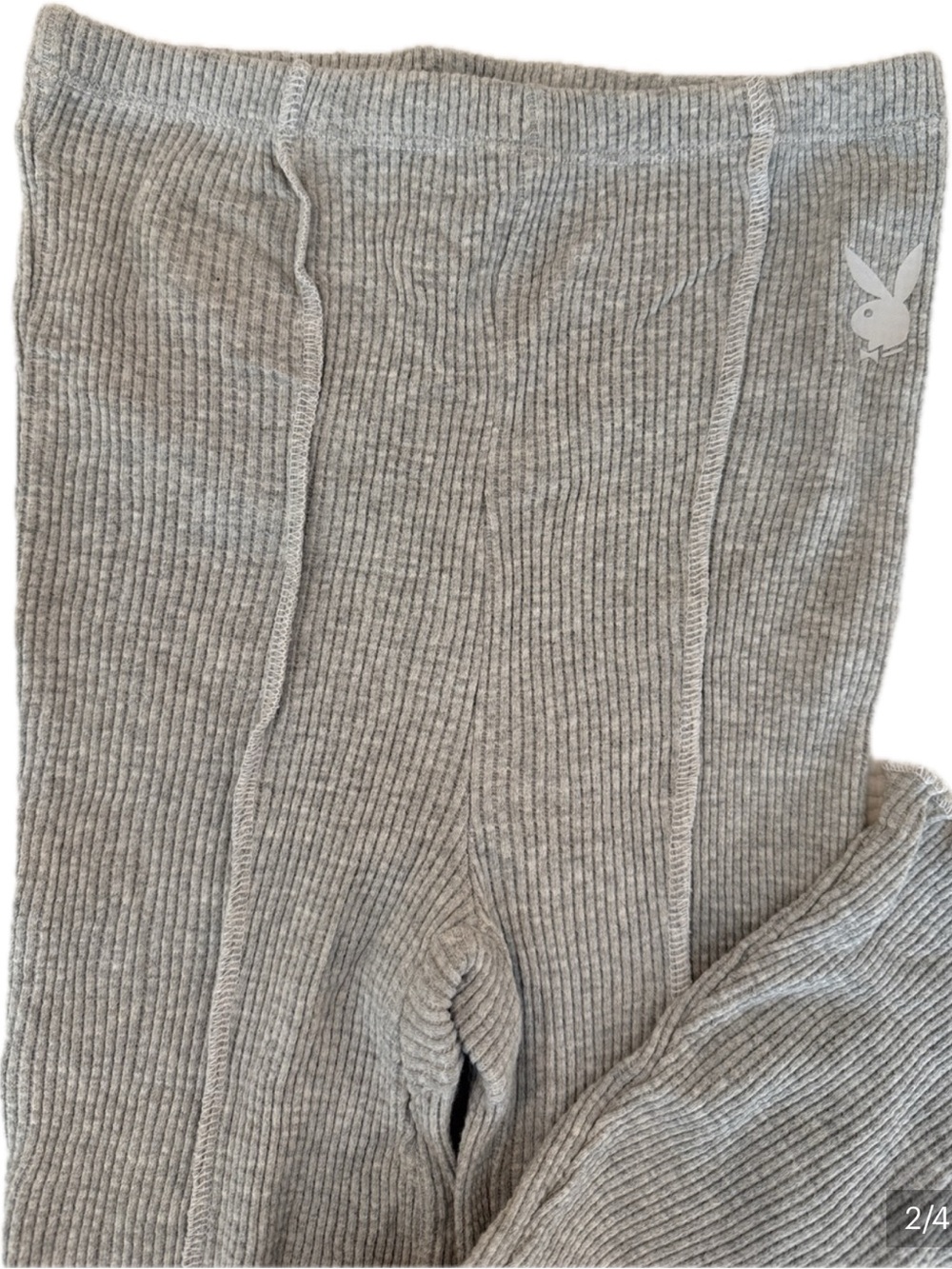 PLAYBOY Light Gray Ribbed Flated Leg Leggings with Bunny Logo